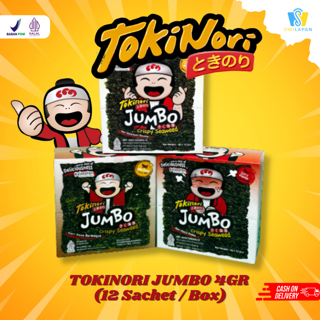 

Toki Nori Jumbo 1 Box (12 sheet) Halal Rumput Laut Seaweed - Rasa Original, Ayam Bawang dan Pedas Viral | Cemilan Rumput Laut Nori