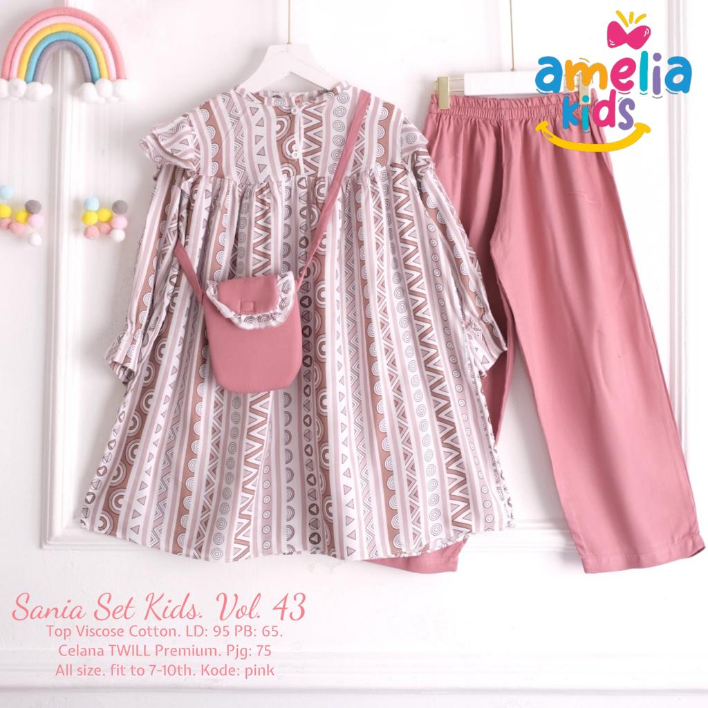 SANIA SET KIDS VOL.43 SETELAN BAJU ANAK PEREMPUAN TUNIK DAN CELANA FREE TAS CANTIK ONESET ANA USIA 6