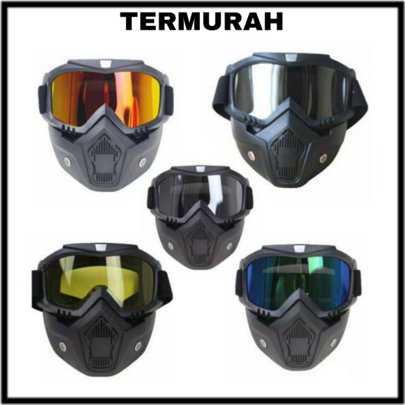 Goggles Kacamata + Masker Full Face Helem Mask Helm Gun Ski Motor Cross Topeng Kaca Mata Trail Air S