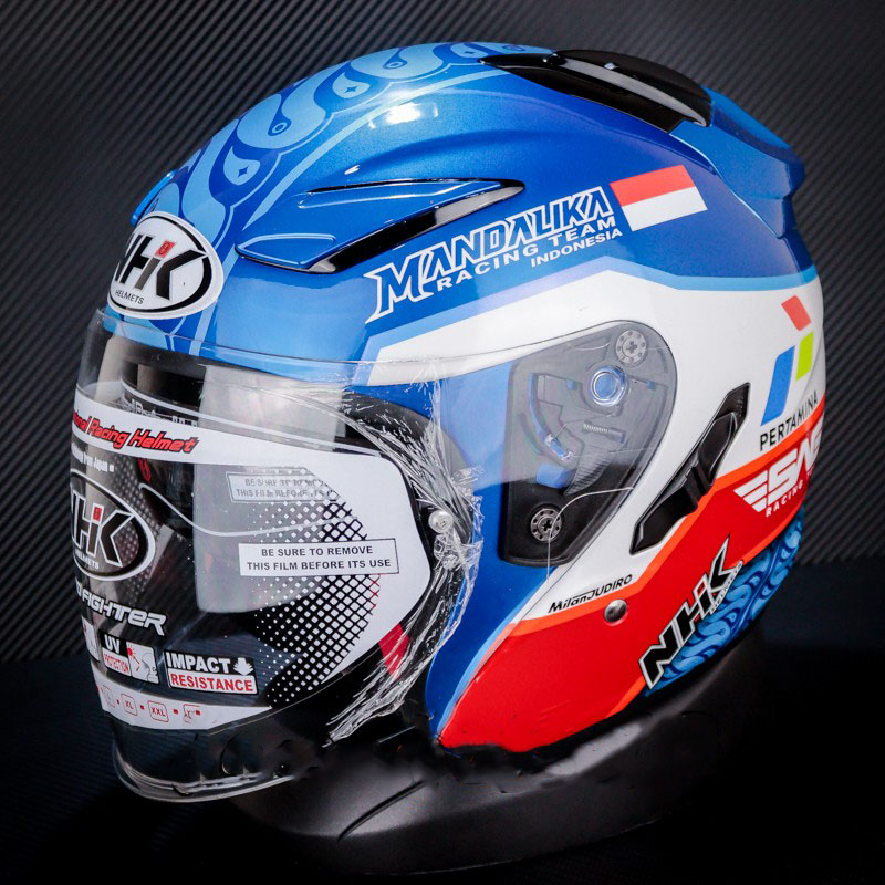 HELM NHK R1 MANDALIKA  BLUE MD  NHK  DOUBEL VISOR