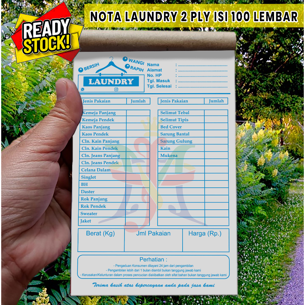 

NOTA LOUNDRY 2 PLY 1/4 FOLIO ISI 100 LEMBAR | NOTA LAUNDRY MURAH | LAUNDRY NWE