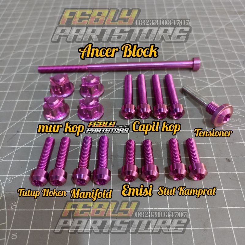 BAUT TITANIUM HEAD KOP FULL SET CB GL MP TIGER GL100 BAUT TITANIUM TUTUP NOKEN BAUT TITANIUM MANIFOL