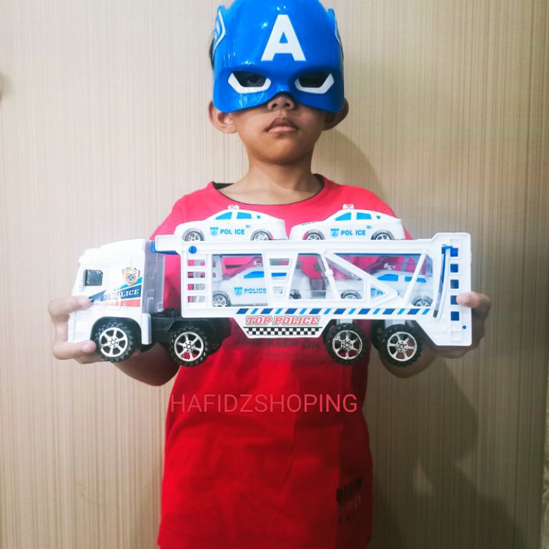 Mainan Truk Polisi Trailer Pengangkut Mobil