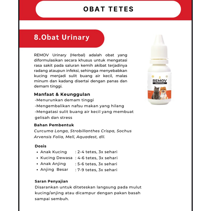 Obat kucing Susah kencing REMOV URINARY 10ml