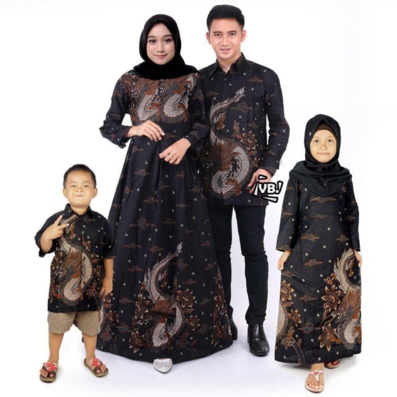 Couple Keluarga Batik Kemeja Gamis Tunik Blus AYAH Bunda  dan Anak Motif  Naga Besar Katun Seragam