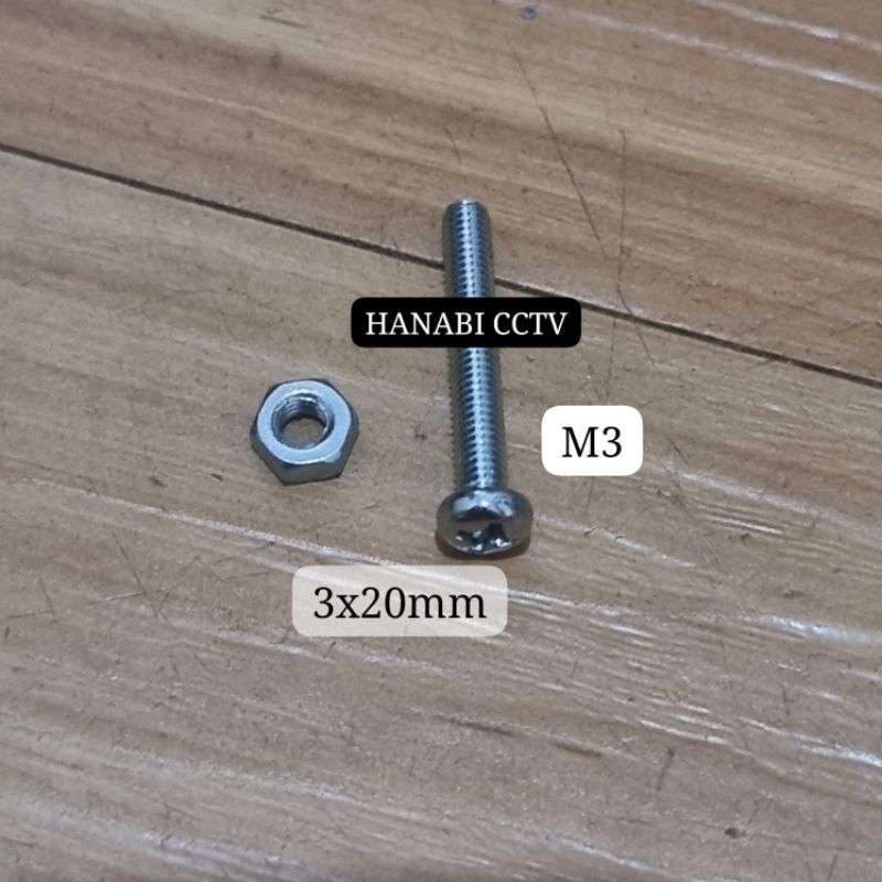 Baut + Mur 3X20mm Baut JP M3 Panjang 2cm Diameter 3mm