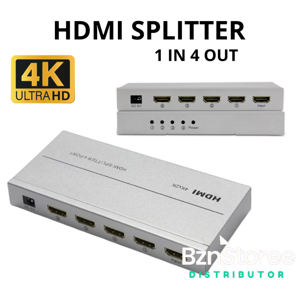 HDMI Splitter 4 Port (BAGUS) Aluminium / 1 Input to 4 Output Support 4K / Hdmi Splitter 4 Port / Ada