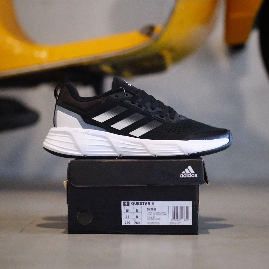 ADIDAS QUESTAR 9 BLACK WHITE ORIGINAL SNEAKERS / SEPATU PRIA WANITA ORIGINAL FULL TAG / SEPATU OLAHR