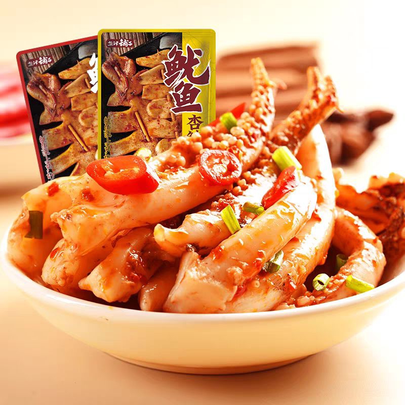 

盐津铺子鱿鱼杏鲍菇香辣 Cumi Rasa Spicy dan Bbq Cemilan Instan