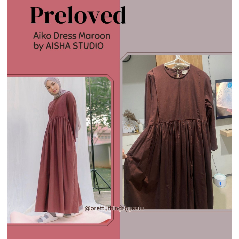 Preloved Aiko Dress Aisha Studio atasan tunik muslim gamis hijab dark maroon