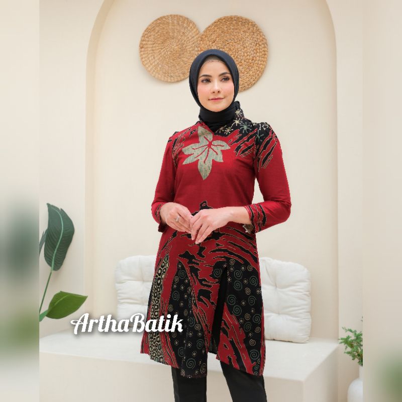 Tunik Batik Wanita Modern Lengan Panjang Model Puffy