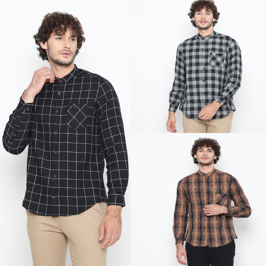 Kemeja Pria Lengan Panjang Shanghai Motif Kotak Kotak Slimfit Premium
