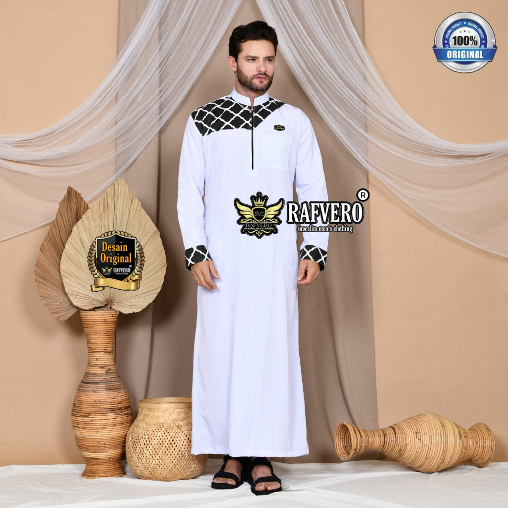 Hijjaz Store - Jubah Muslim Gamis Pria Almaja - Jubah Pria Katun Bsy Premium Kombinasi Batik - Jubah Pria - Gamis Laki Laki