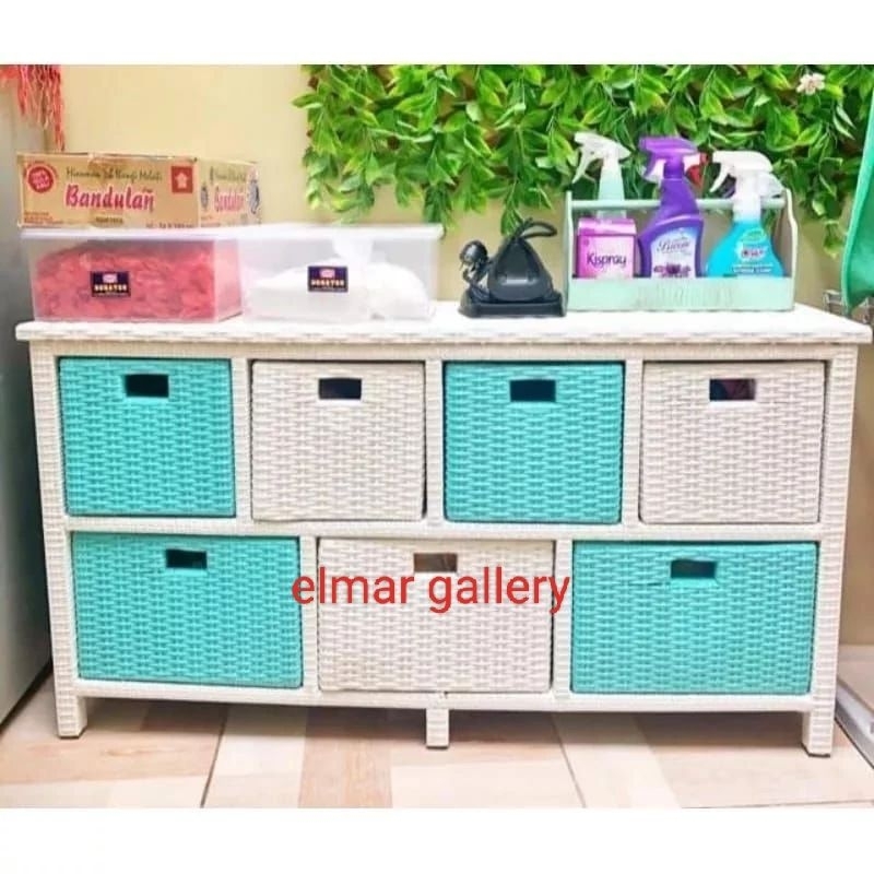 Lemari Rak Laci 7 Rotan Sintetis