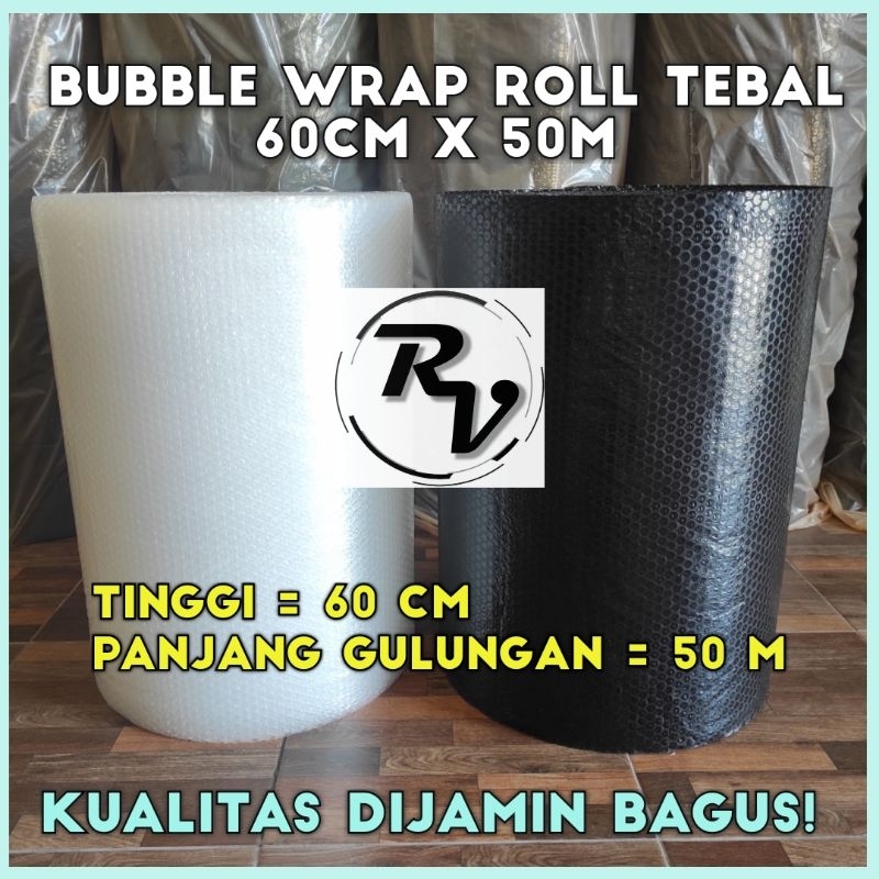

Bubblewrap 60cm x 50m / Bubble Wrap roll Tebal 60cm x 50m Bening Hitam