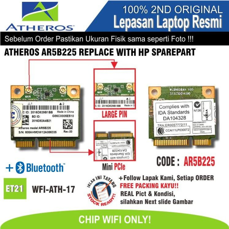 ET21 WFI-ATH-17 WiFi Chip ATHEROS AR5B225 REPLACE WITH HP SPAREPART