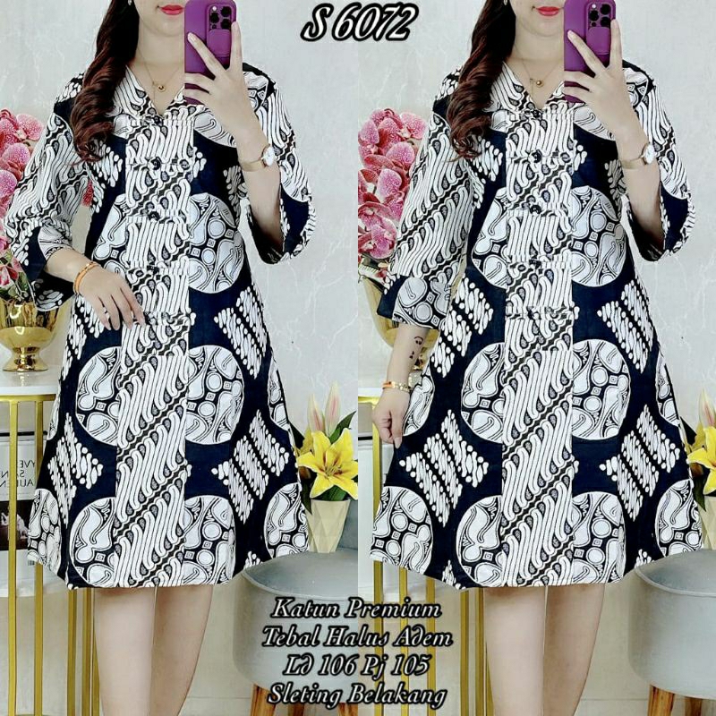 5888 #Dress Katun Batik/6072 #Dress Katun Batik Bulat Kancing/6073 #Dress Katun Batik Burung Premium