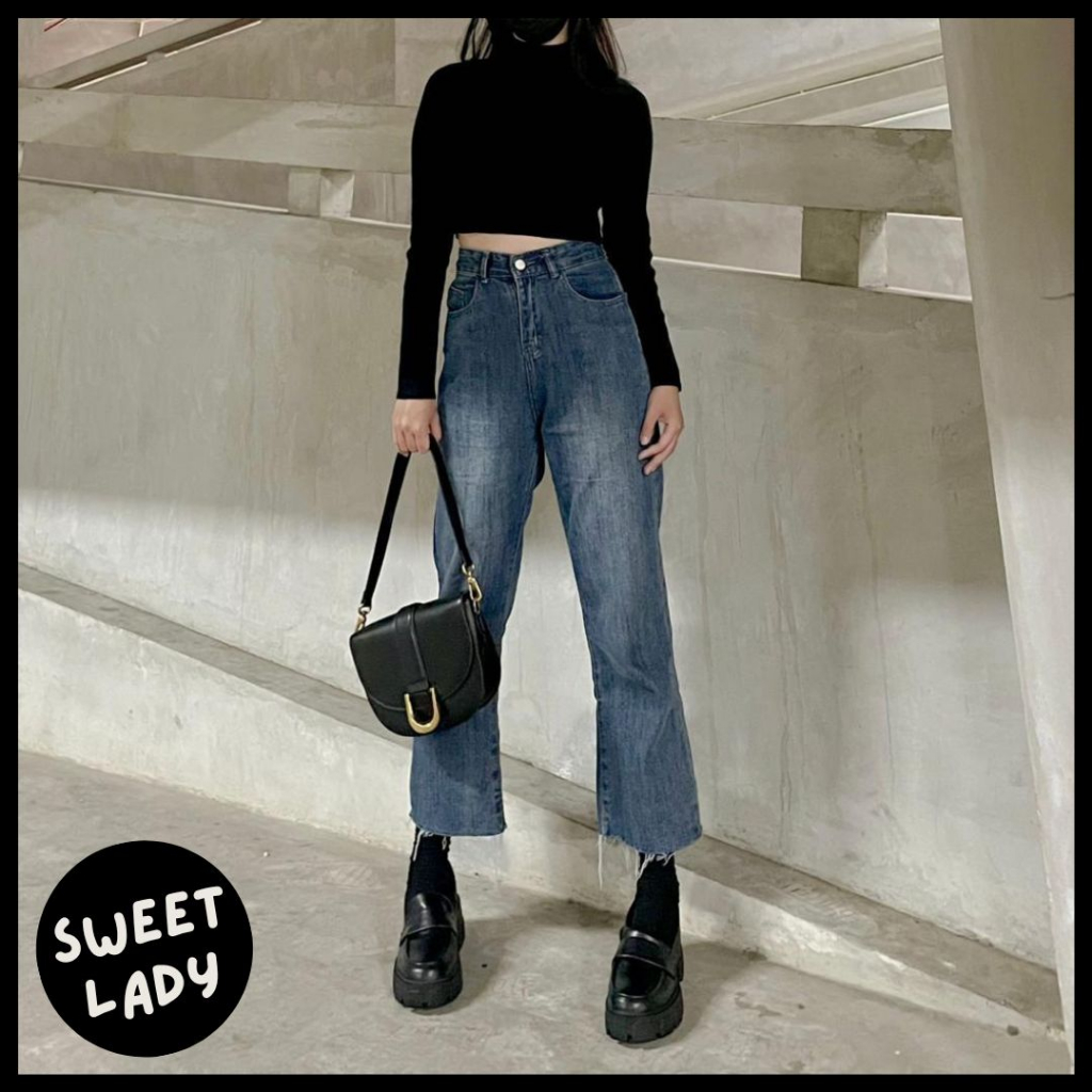 SWEETLADY Jill Cropped Unfinished Highwaist Jeans Denim Mom Jeans / Celana Jeans Highwaist Wanita Fa