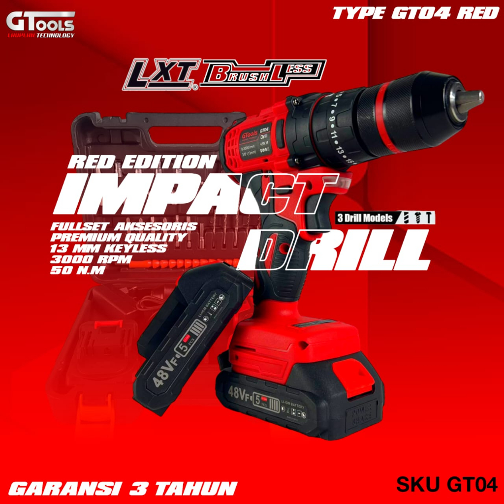 Bor Cordless Baterai GTOOLS EROPA GT04 48V 13mm brushless impact drill