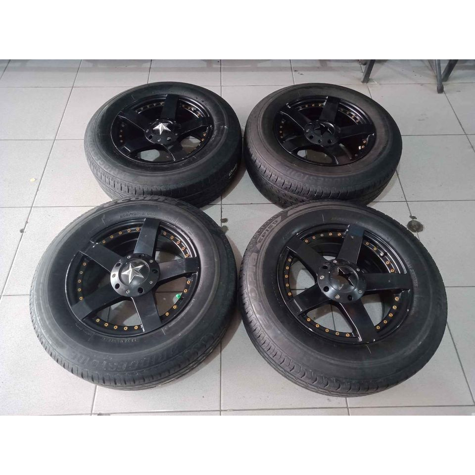 Velg Bekas Mobil Racing RASTA R15 Hole 5X114,3 BLACK + Ban BS ECOPIA 205 70 R15 Cocok Mobil Rush Ter