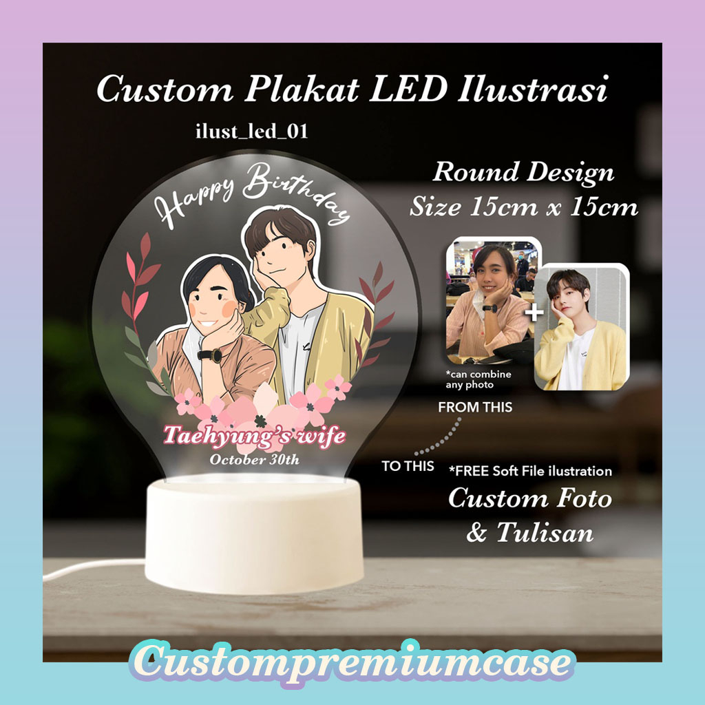Custom Plakat Lampu Tidur Led Akrilik Desain Custom Foto Ilustrasi Print UV/ Custom Dari Foto Menjadi Desain Edit Ilustrasi