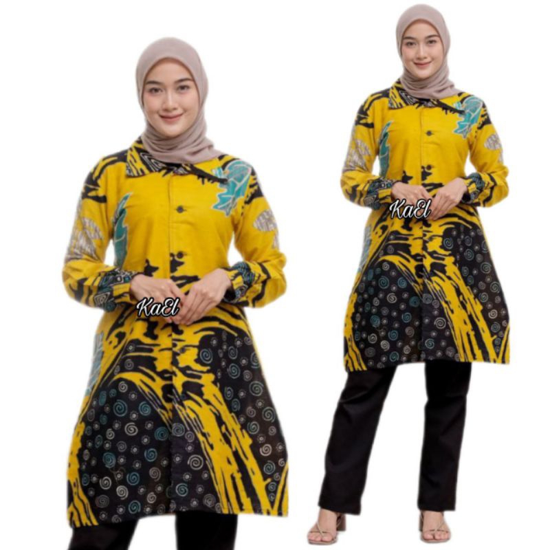 New Tunik Batik Modern Tunik Batik Model Kancing Depan Terbaru Size M L XL XXL