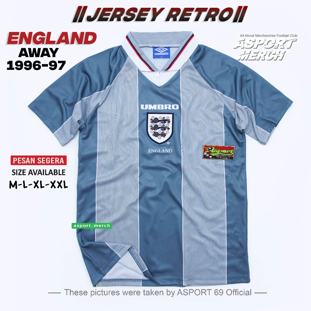 JERSEY BOLA INGGRIS RETRO AWAY EURO 1996 1997 SOCCER JERSEY INGGRIS AWAY 96 A3