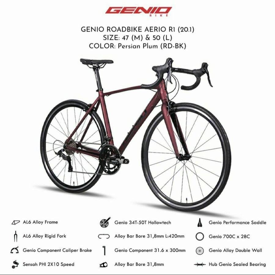 Sepeda balap roadbike 700 x 28 c frame alloy dewasa genio aerio by united bike 20 speed rem cakram d