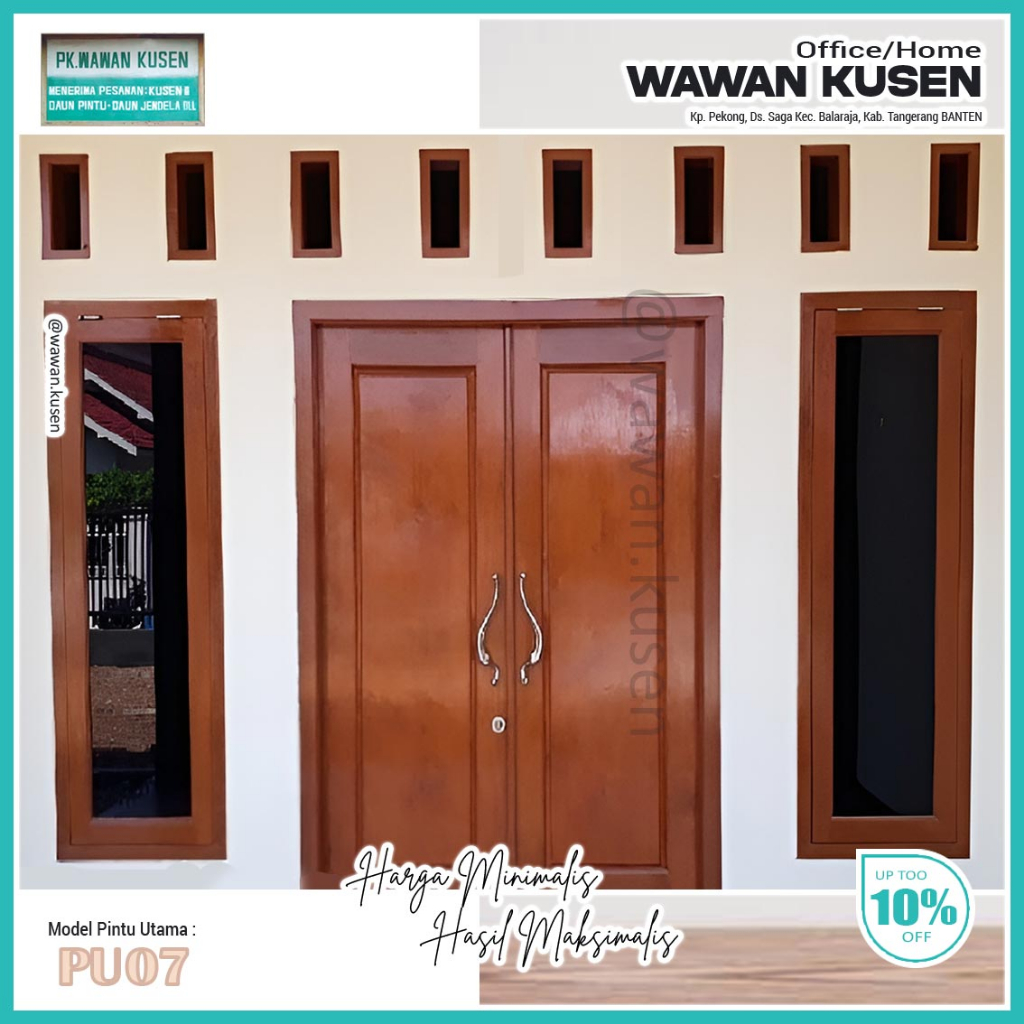 PINTU UTAMA KAYU MAHONI SOLID PREMIUM PINTU DEPAN KUSEN PINTU DAUN PINTU  / Model PU07