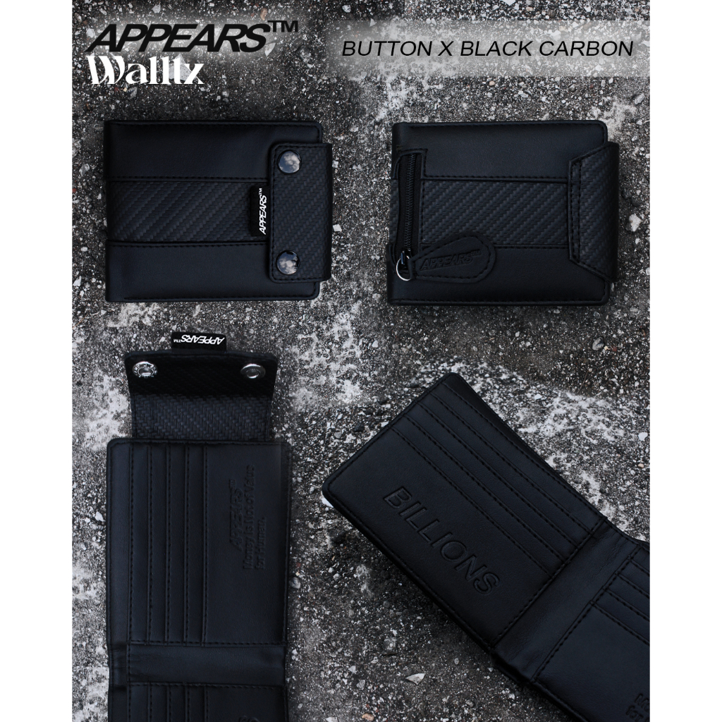 terbaru appearstm - (button x carbon black) wallet dompet dompet lipat dompet pria wanita