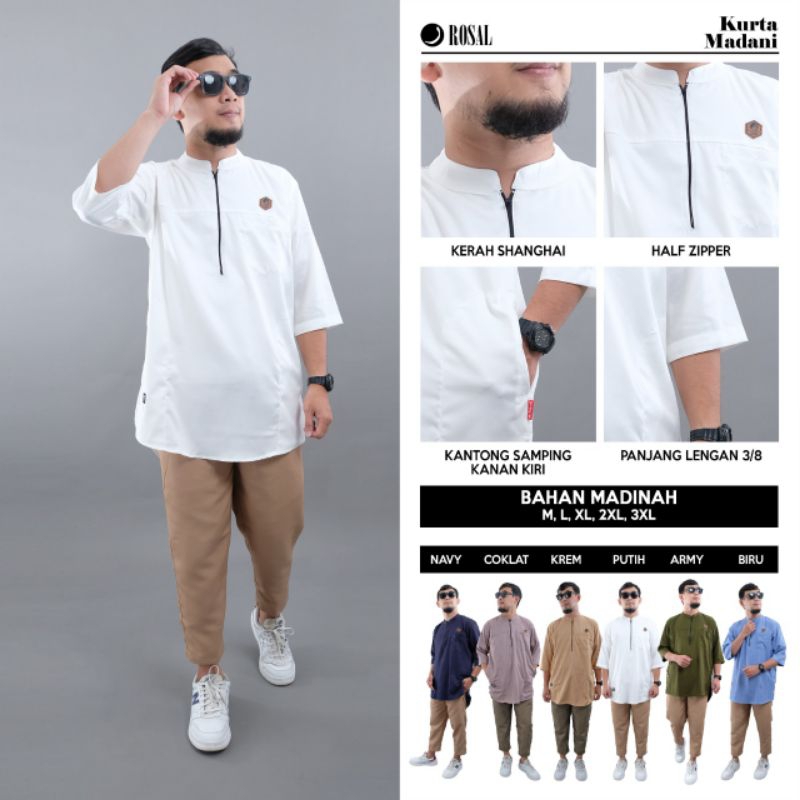 Koko Kurta Pakistan ROSAL Baju Muslim Pria Dewasa Bahan Katun Madinah Kurta Madani ROSAL Ukuran BIG 