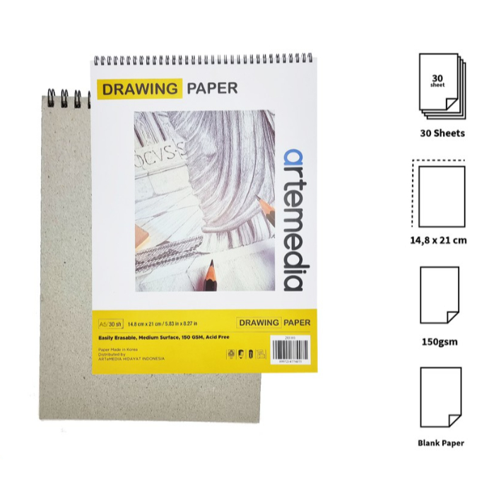 

Buku Gambar & Sketsa Artemedia 150 gsm Drawing Paper Book A5 A4 Wire Bound Sketchbook