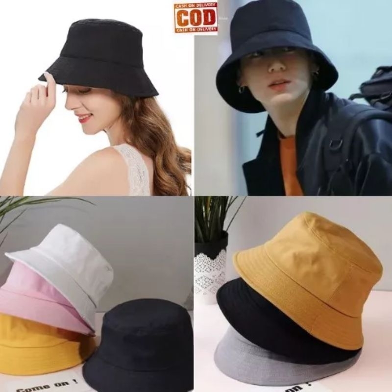 topi bucket polos pria & wanita / topi ember