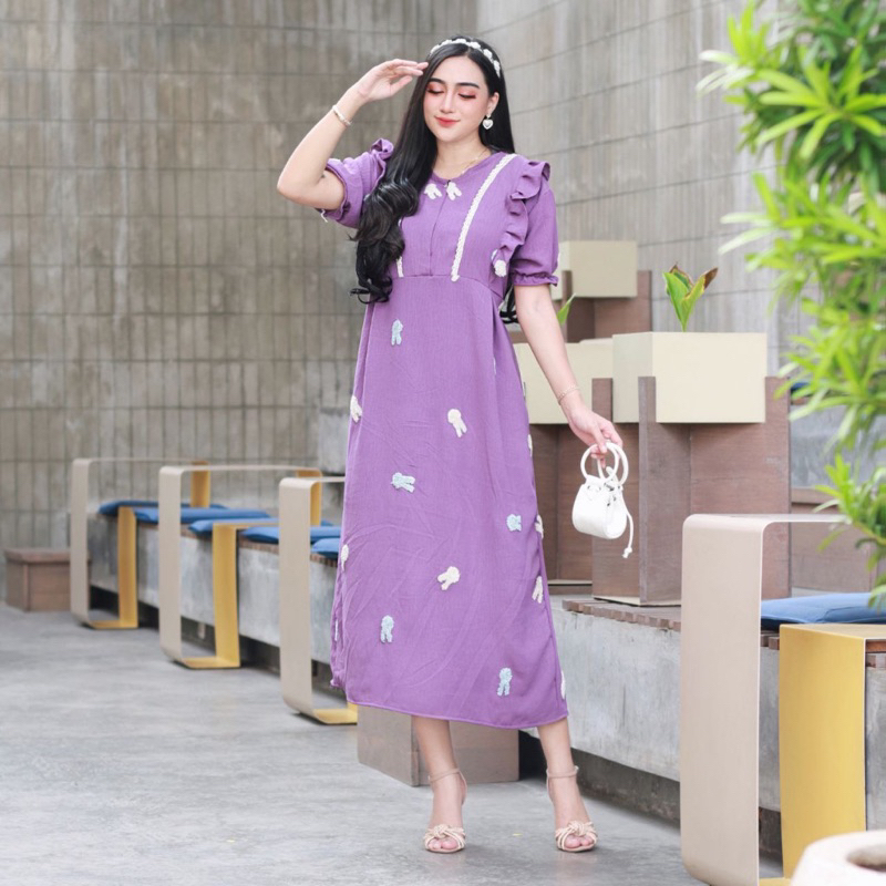 Daster Pompom Inara Dress Crinkle Airflow Nyaman dan adem