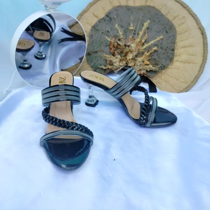Sepatu Sendal high heels hak kaca Zara 7cm jelly kepang
