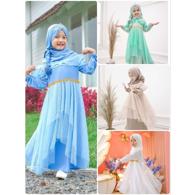 GAMIS PRINCESS SET HIJAB JILBAB QUEEN DRESS INCESS ANAK USIA 0- 9 TAHUN BY Rumah Ara