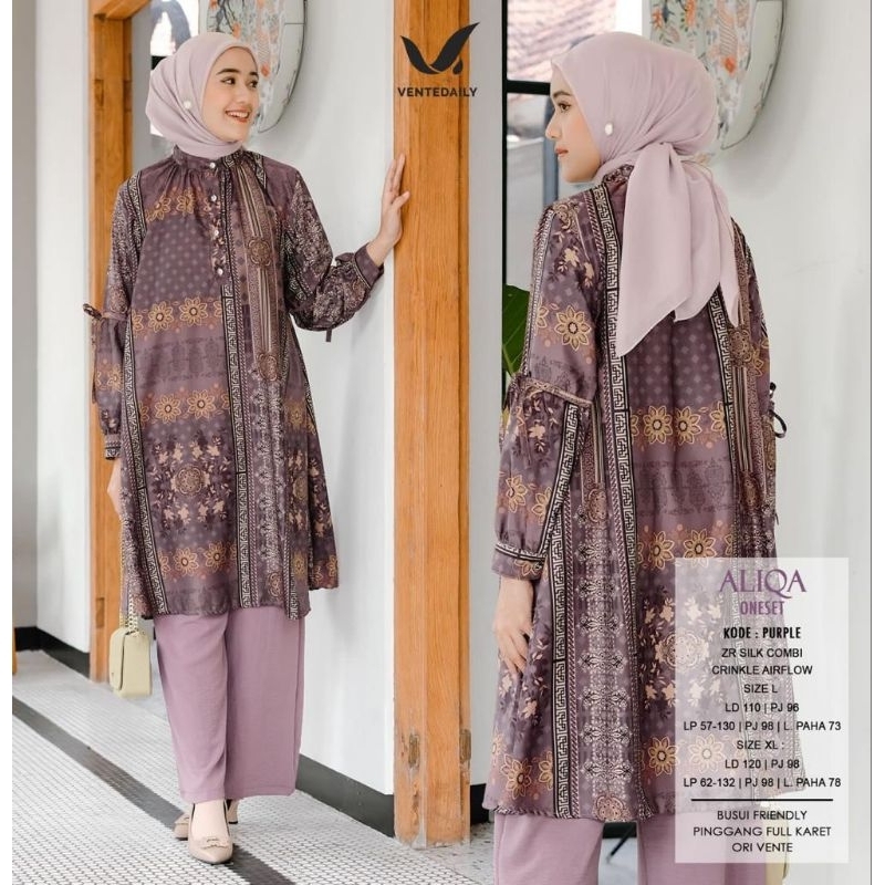 ALIQA ONE SET/ SETELAN TUNIK MOTIF CELANA POLOS SILK ORI VENTE