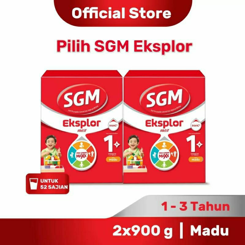 (PAKET HEMAT 2 Dus) SGM EKSPLOR 1+ Dengan IronC susu pertumbuhan anak 900 g Vanilla & Madu