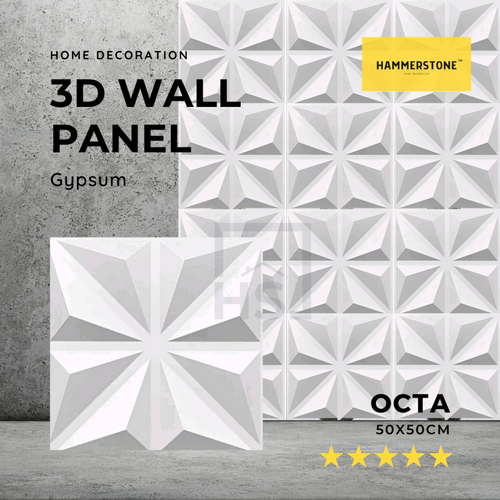 3D Wallpanel Gypsum Semen Octa 50x50cm/Wall Decoration/Dekorasi Dinding/Interior/Eksterior/Ornamen Dinding/Ornamen Beton/Ornamen Gypsum/Wall Panel 3D Dinding/Hammerstone