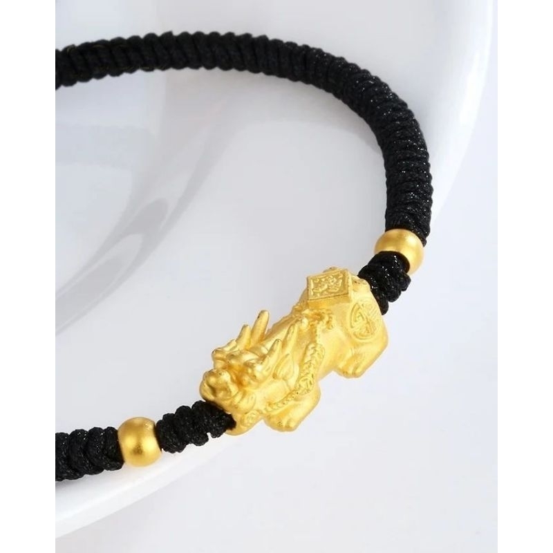 gelang tali serut cina variasi emas hongkong charm isi 3 naga jilin pixiu shio original kado murah