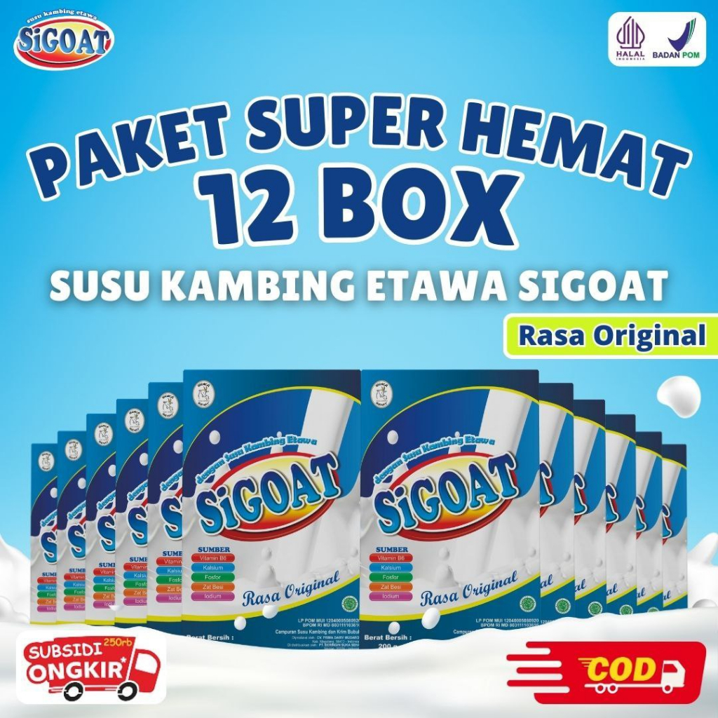 

PAKET 12 BOX SIGOAT SUSU KAMBING ETAWA BUBUK ORIGINAL MURAH ATASI NYERI LUTUT TULANG SENDI ASAM URAT BATUK MENAHUN ASMA PARU-PARU