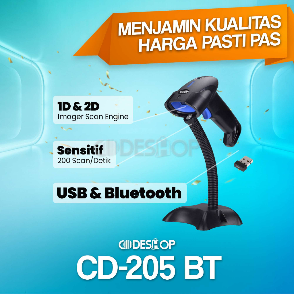 CODESHOP CD-205 CD205 BT 2 DIMENSI BARCODE SCANNER BLUETOOTH ORIGINAL