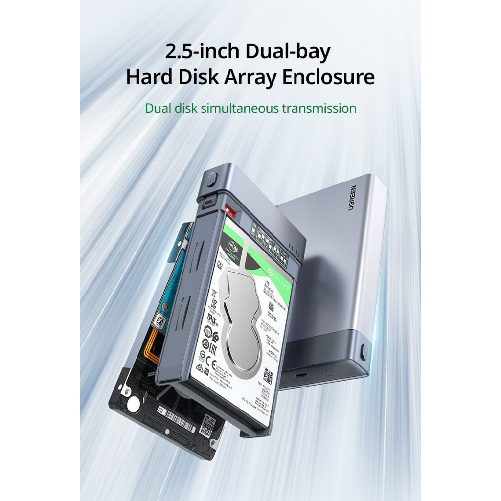 Enclosure Hard Drive UGREEN USB C 3.1 To 2.5inch Dual Bay RAID - 80857