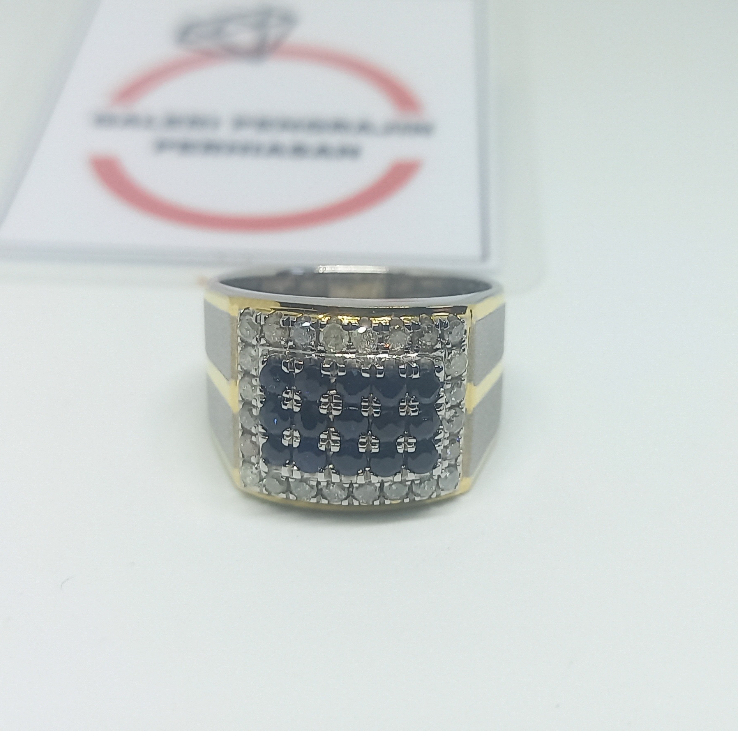 Cincin pria berlian blue safir natural