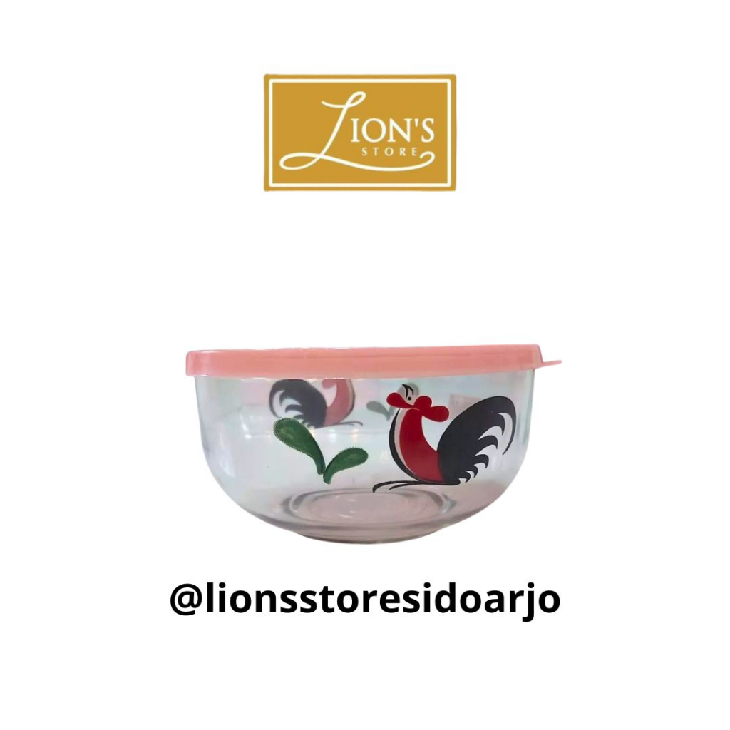 Mangkok Kaca Bening Motif Ayam + Tutup | Mangkok SLB-6BC/ (DKR) 2-2BB K