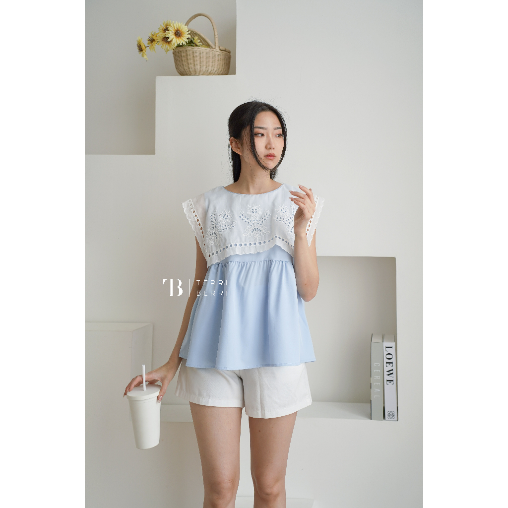 Go-Eun Eyelet Blouse | Atasan Katun Bolong | Baju Katbol | Wanita Korea Blus Katun Bordir Eyelet