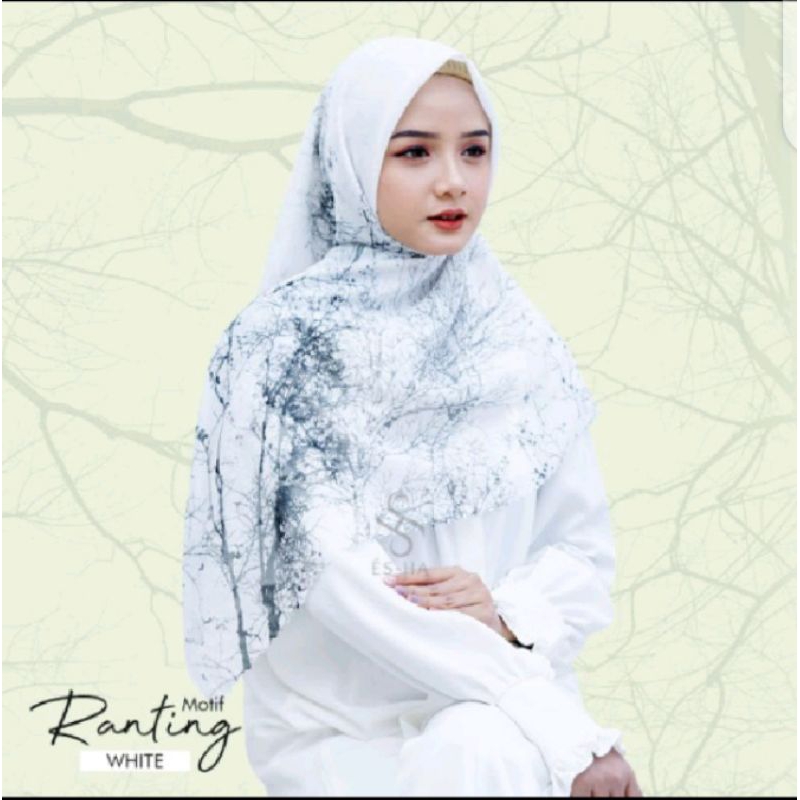 hijab segi empat Voal motif akar putih