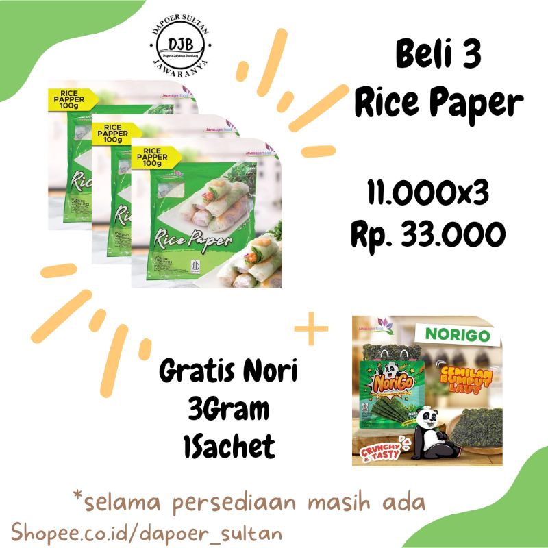 

✨PROMO BELI 3 GRATIS NORI 3GRAM RICE PAPER 10LEMBAR✨