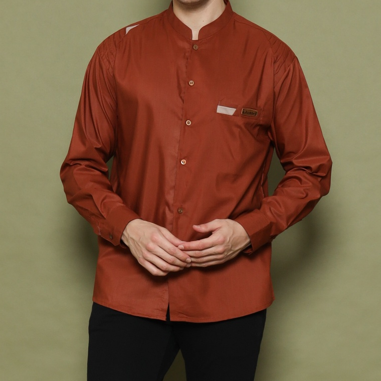 Asakhi - Baju Koko Pria Dewasa Lengan Panjang Raffa Warna Merah Bata