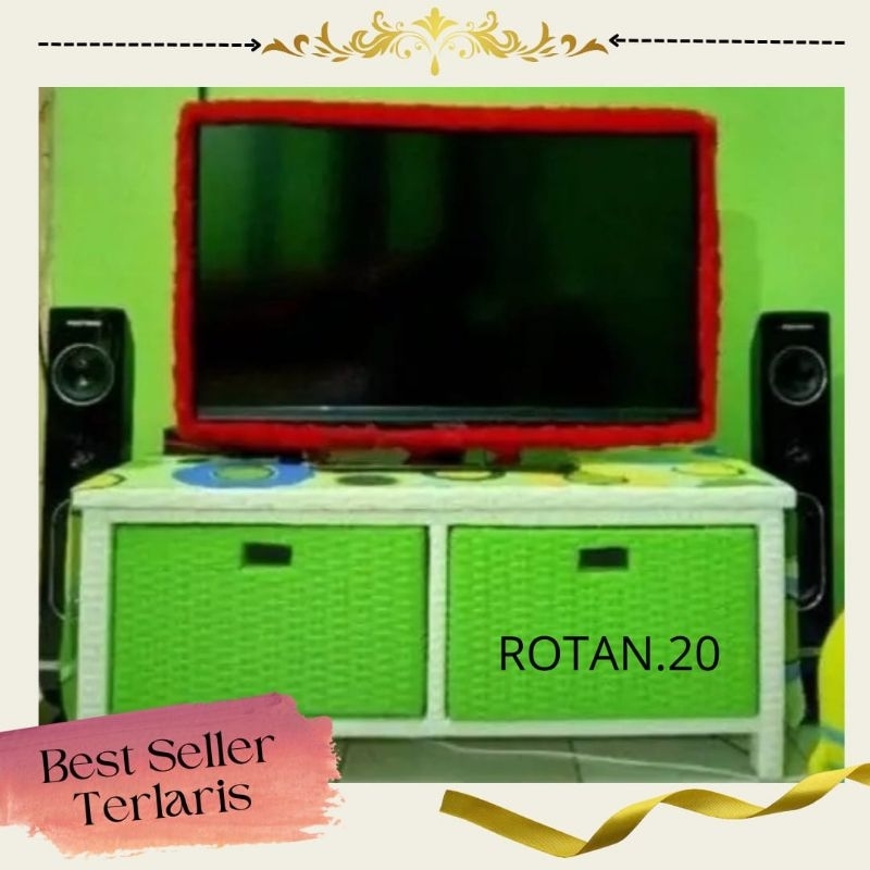 Lemari Rotan Sintetis Laci 2 Samping Meja Tv